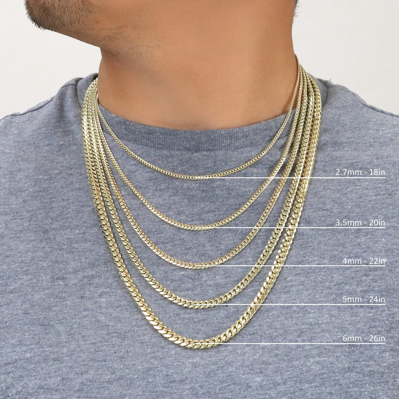18K Yellow Gold Solid 2.7mm-7mm Miami Cuban Chain Necklace Mens Womens 16″-30″