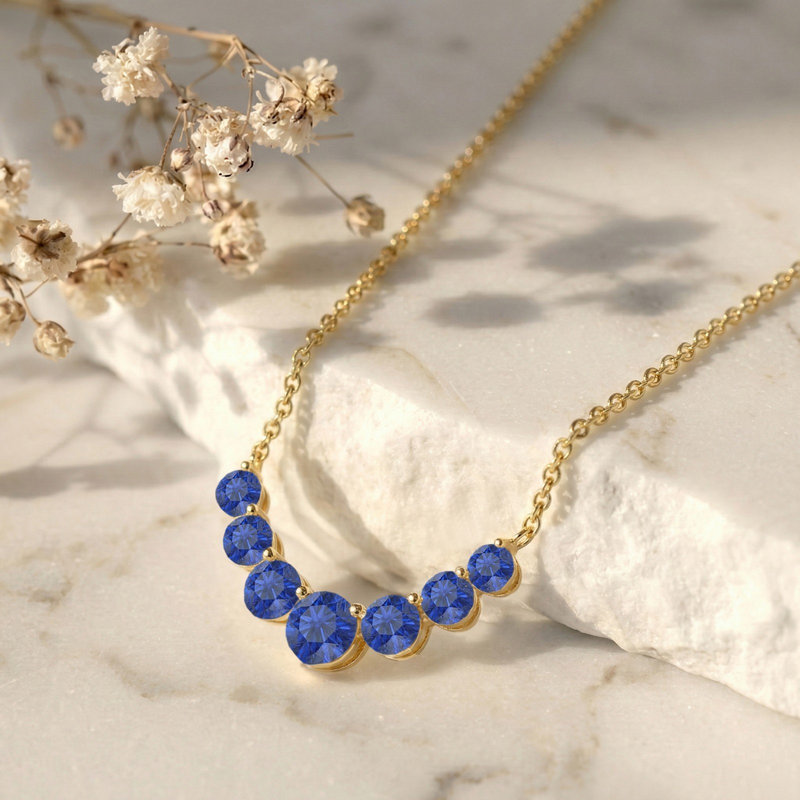 Blue Sapphire Necklace, September Birthstone Gemstone Bar Necklace For Women