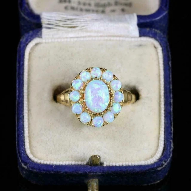 3Ct Oval Cut Natural Fire Opal Cluster Engagement Ring 14k Yellow Gold Plated
