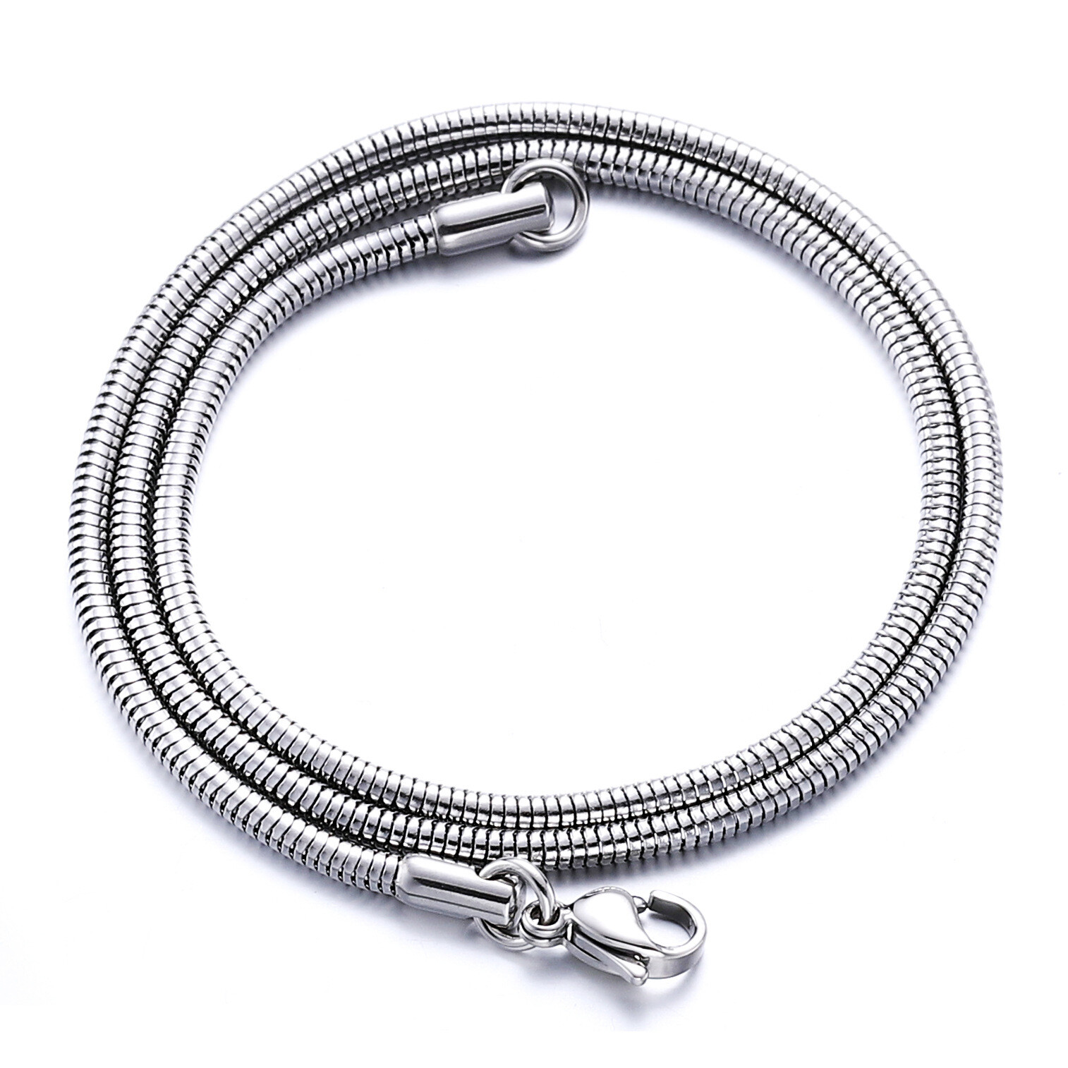 0.9-6.5mm 316L Stainless Steel Men Women Round Snake Chain Necklace 7-47”