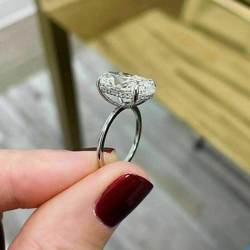 5ct Oval Cut VVS1 Lab-Created Diamond Solitaire Wedding 14K White Gold FN Ring