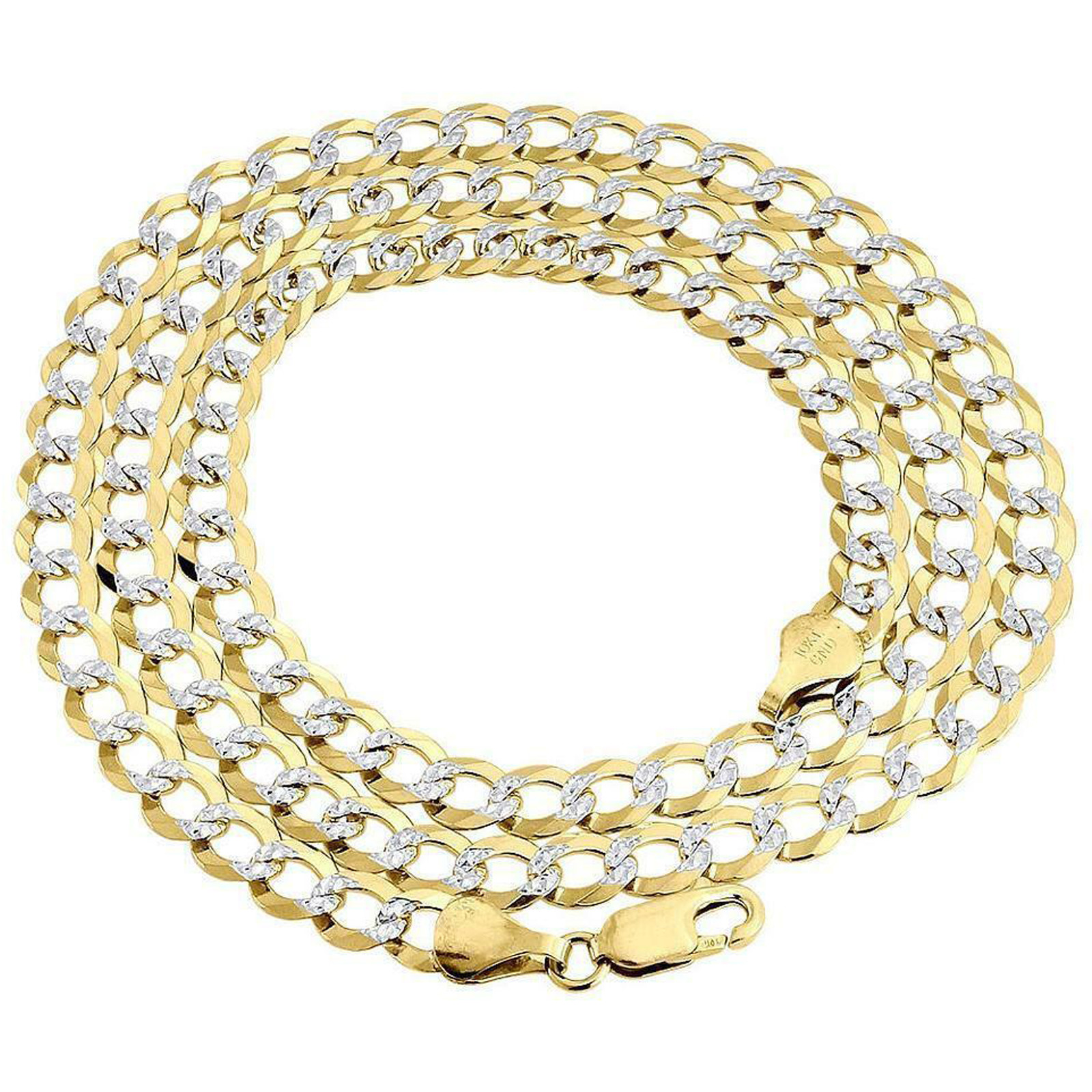 10K Yellow Gold Mens Diamond Cut Cuban Pave Link Chain Necklace 2.5MM 16”-22”