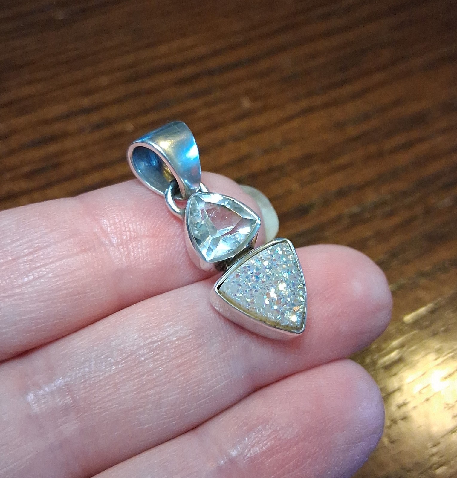 Starborn Sterling Topaz & Rainbow/AB Druzy Pendant 4.3g See Pics/Description