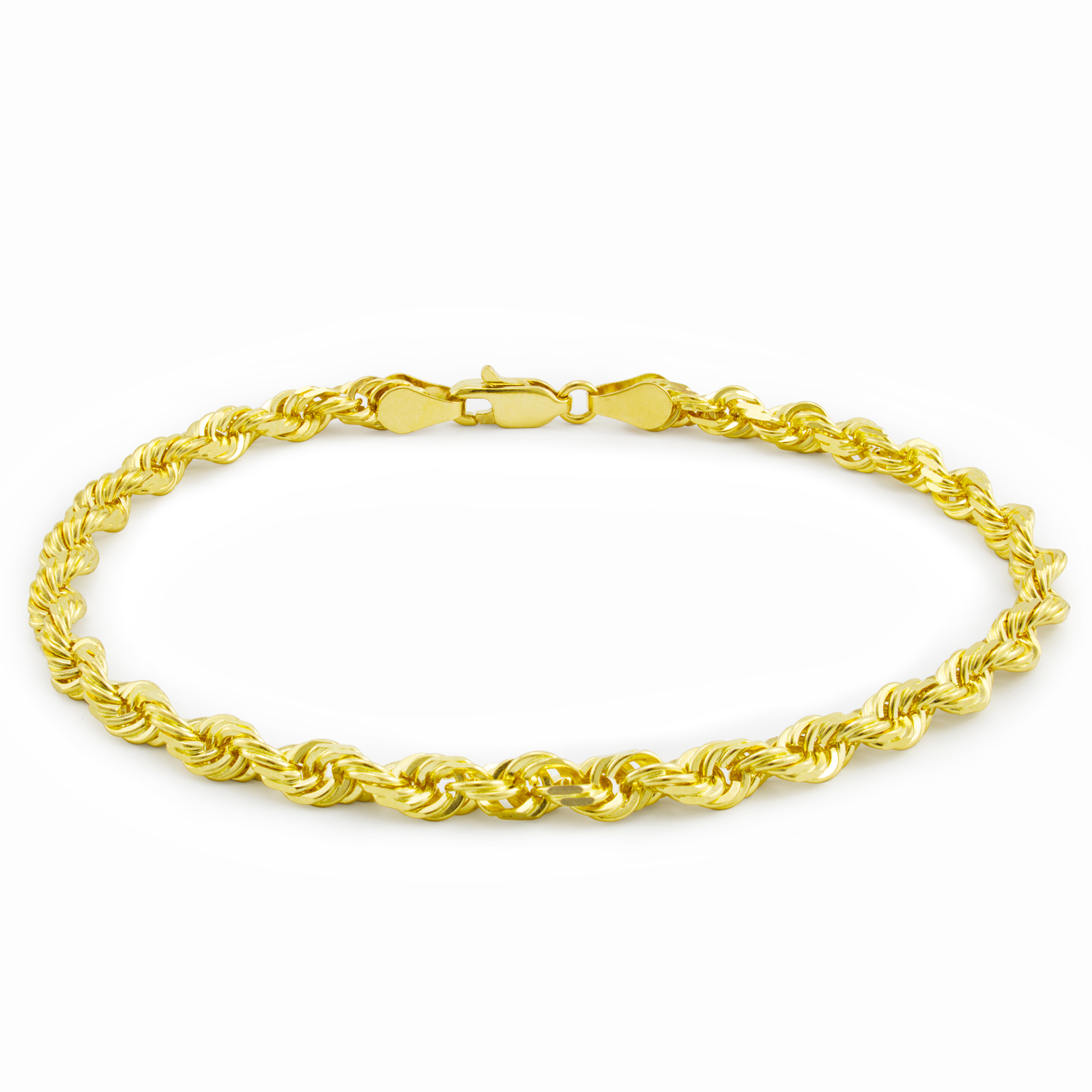 10K Yellow Gold 4mm Diamond Cut Rope Chain Bracelet Men Women 7″ 7.5″ 8″ 8.5″ 9″