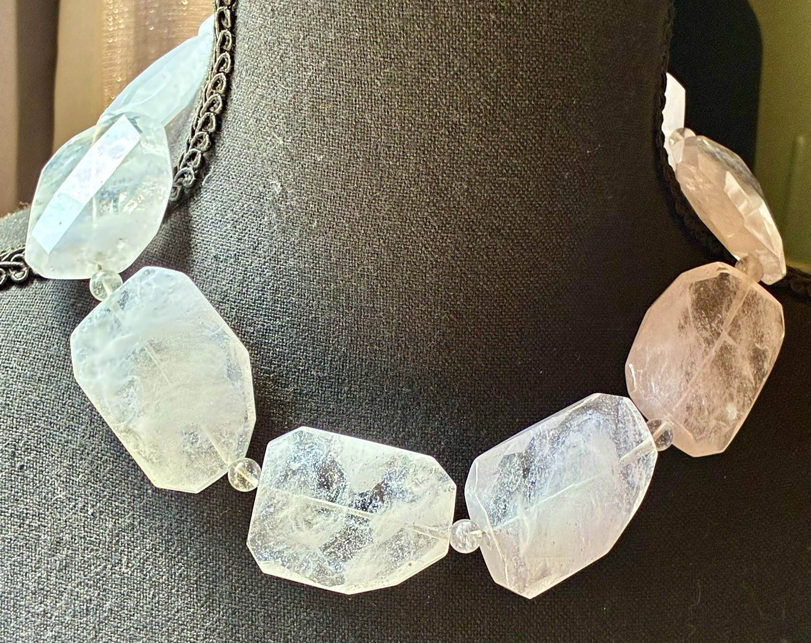 Faceted Clear Quartz Beaded Statement Necklace