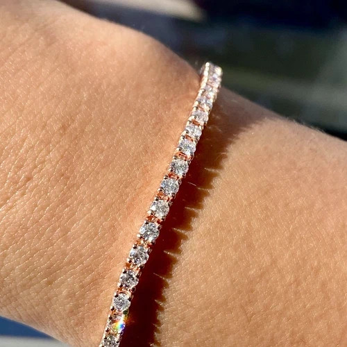 18K Rose Gold Plated Bolo Tennis Bracelet made Simulated Diamond Elegant Gift