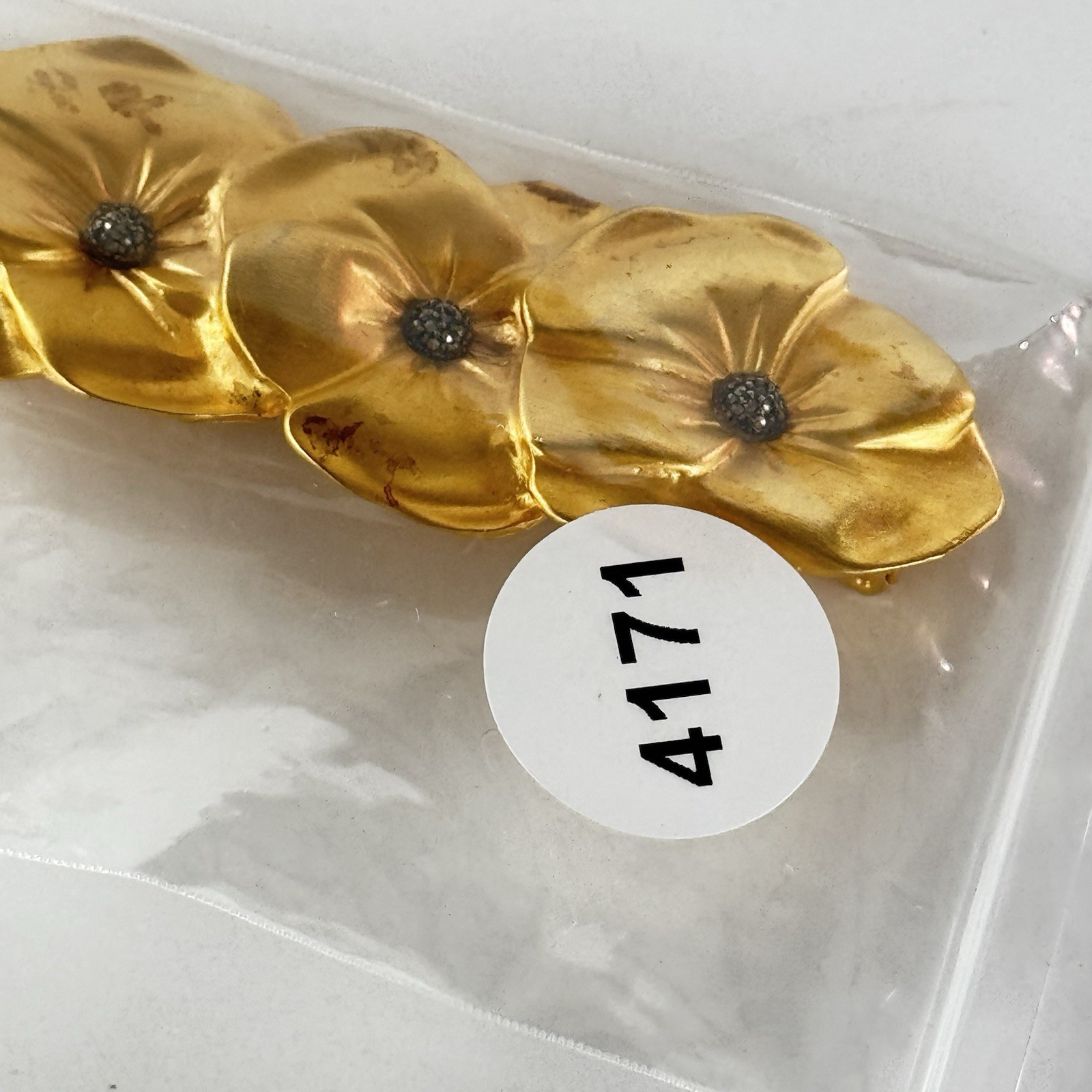 Vintage Judith Jack 80s/90s Satin Brushed Gold Tone Trio Pansy Flower Brooch HTF