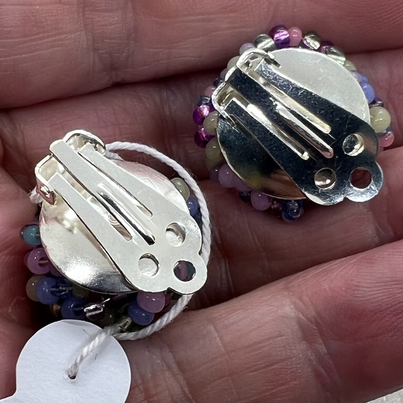 Vintage NOS Czech Republic Glass Bead Cluster Clip on Earrings Multicolor
