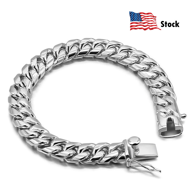 925 Solid Sterling Silver Men’s Miami Cuban Link Chain Bracelet 10mm ALL SIZE