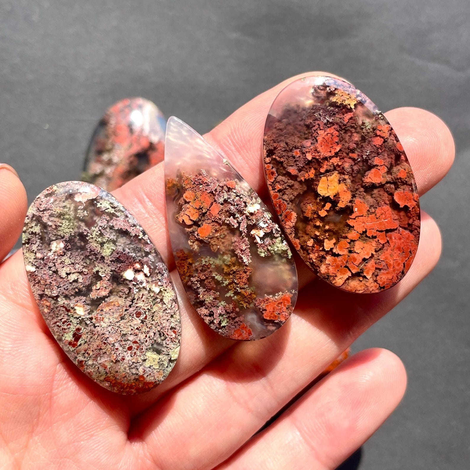 Red & Green Moss agate flat back cabochon -Garden Landscape -Natural Gemstones