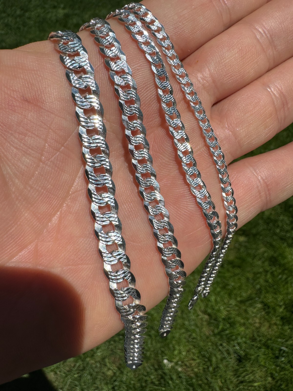 Cadena Cubana Miami Plana Diamantada Plata 925 Sólida Hombre Mujer 3-10.5mm