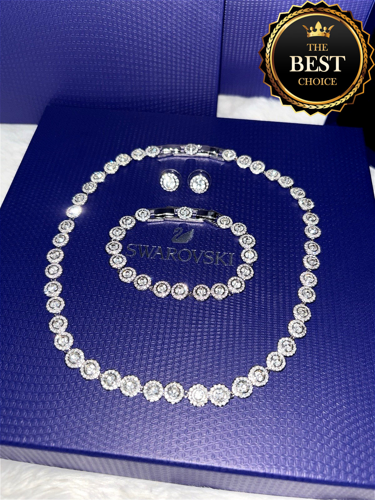 White Crystal Angel Jewelry Set Swarovski Tennis Necklace Earrings Bracelet HOT