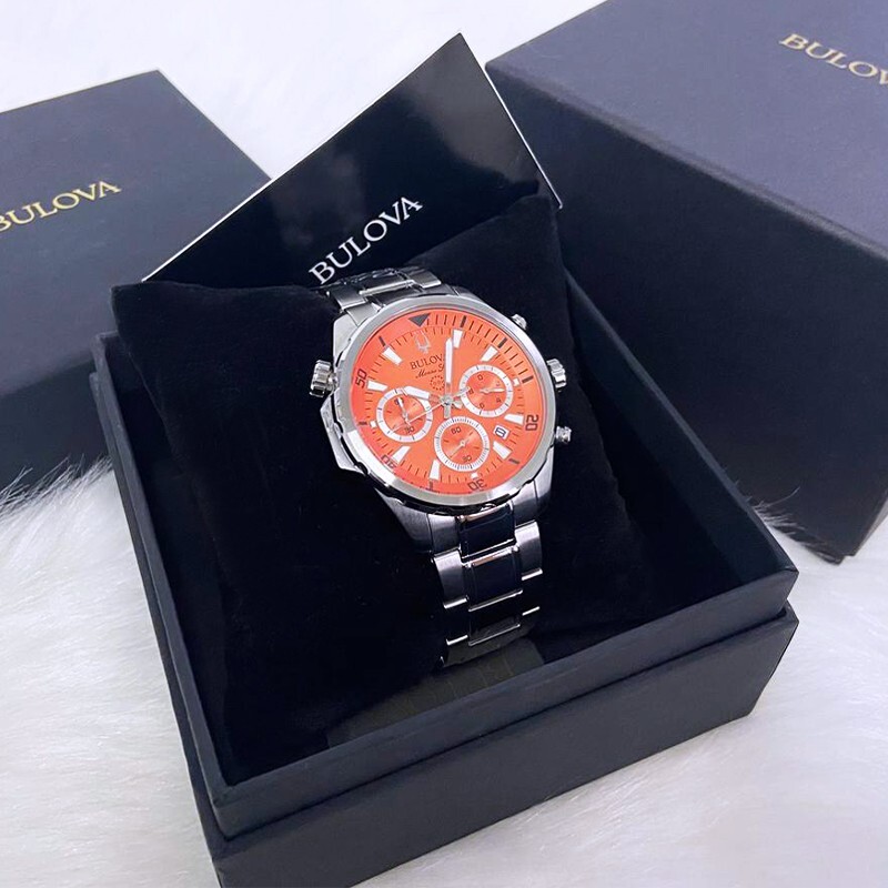Men New Bulova Classic Orange Marine Star Stainless Steel 96B395 Watch (100MM)