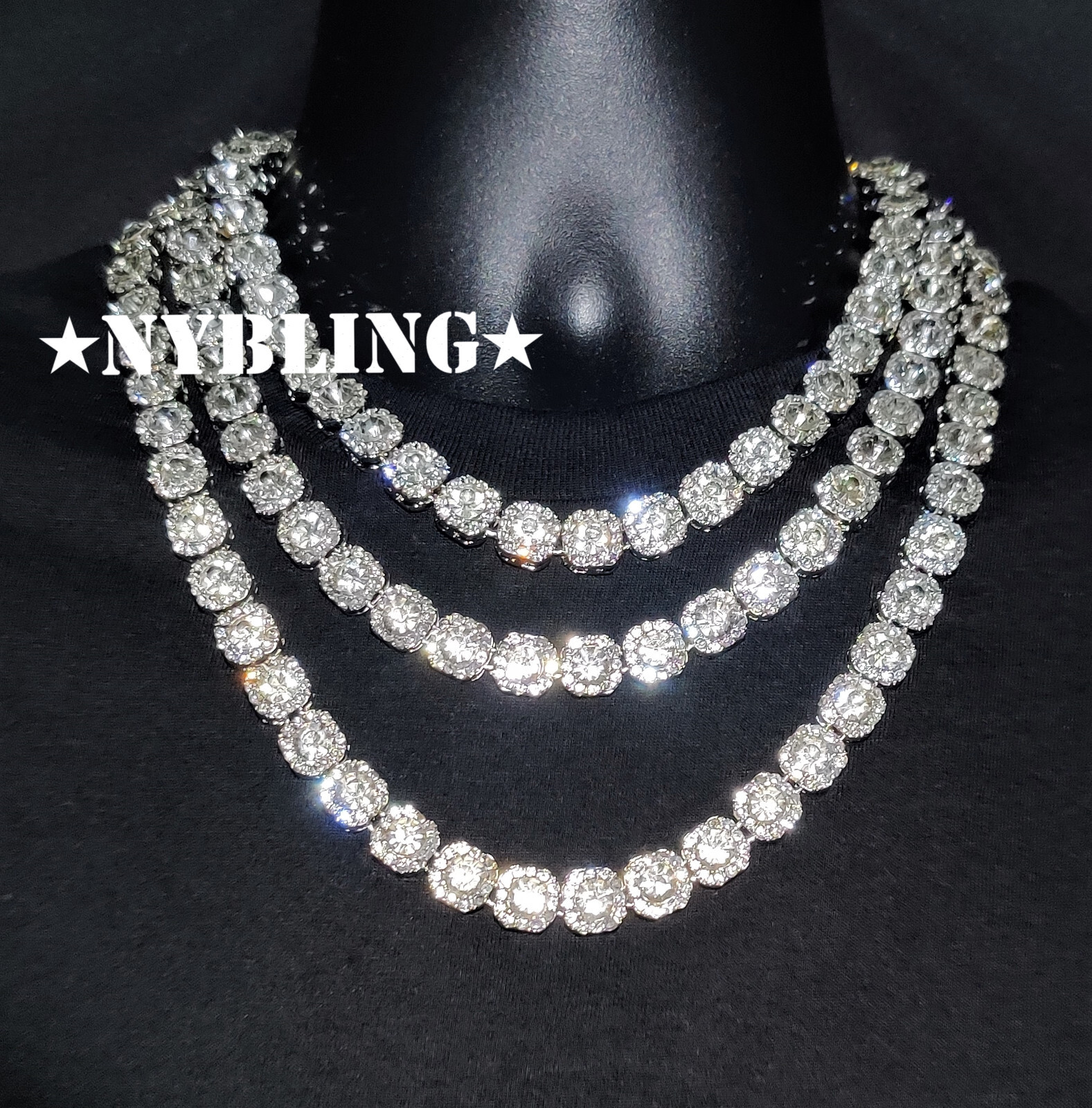 Iced Baguette Cluster Tennis Chain Necklace Plated CZ Fashion Hip Hop Jewelry