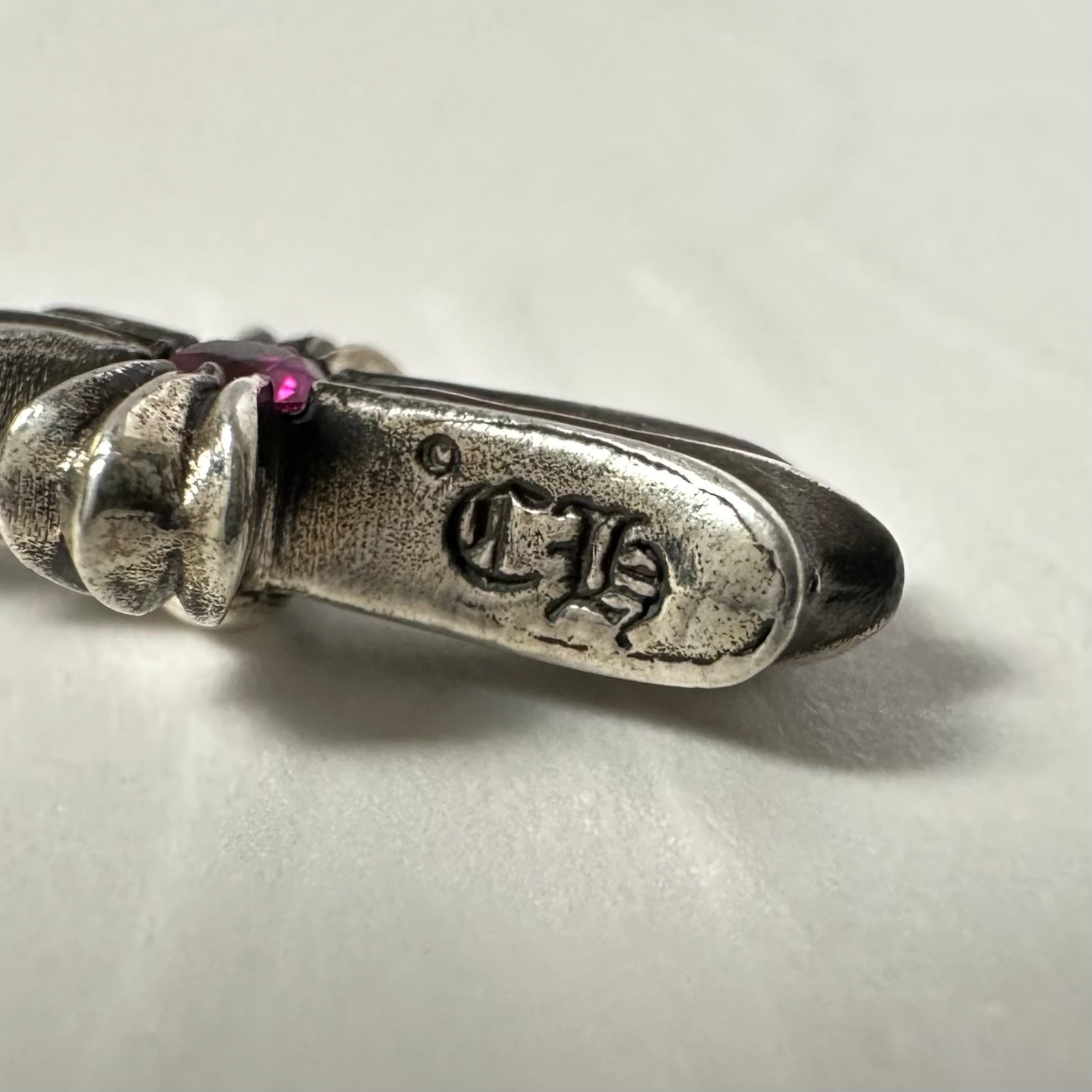 Authentic Chrome Hearts Single Ruby Baby Fat Cross Charm 925 Sterling Silver