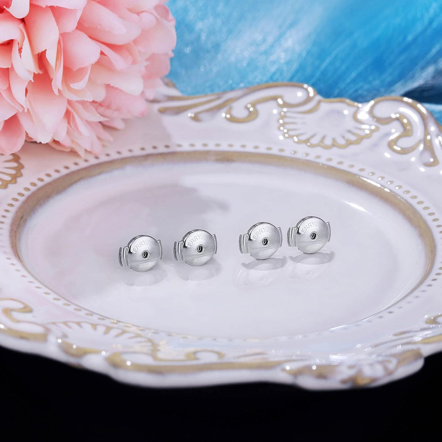 14K White Gold Locking Earring Backs Replacements for Diamond Studs, 2 Pairs