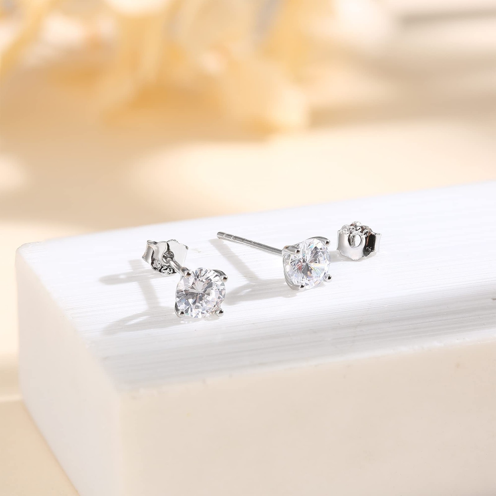 PATISORNA 925 Sterling Silver 5mm Long Post Cubic Zirconia Stud Earrings for …
