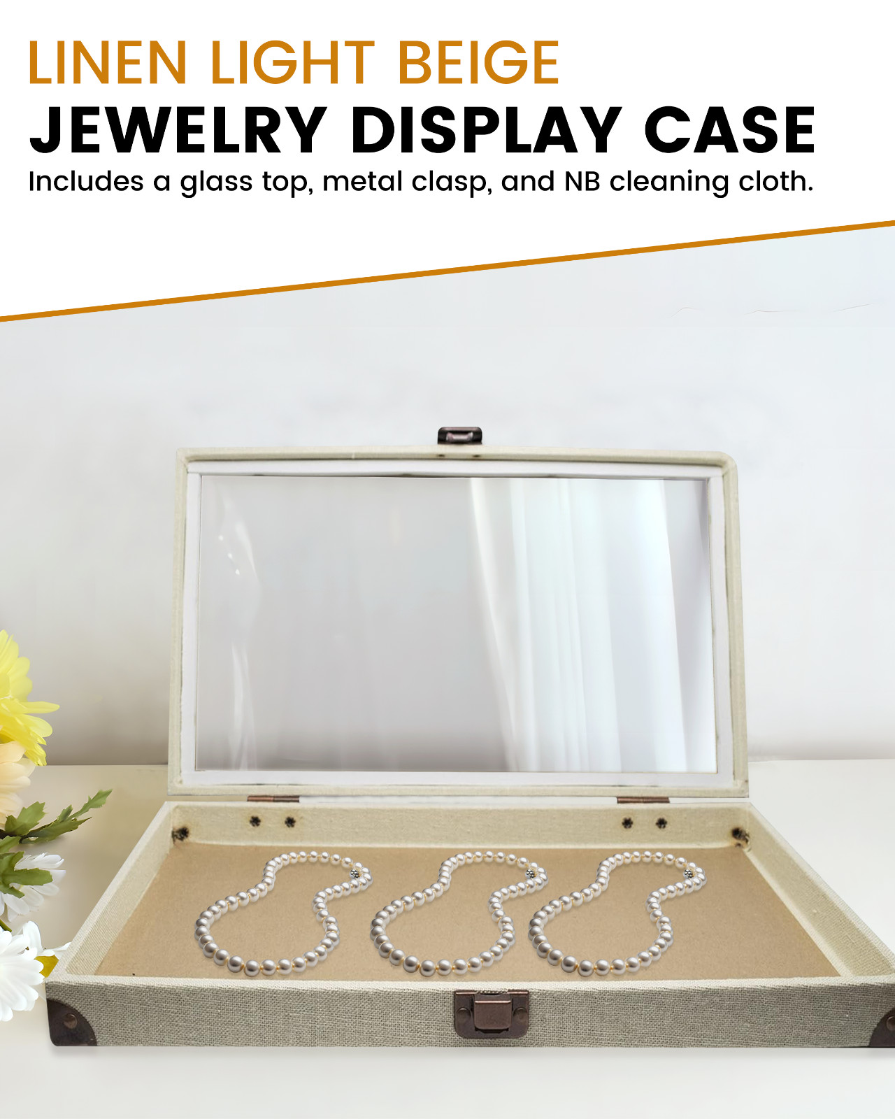 Novel Box Glass Top Black Leatherette Metal Clasp Jewelry Gem Display Case