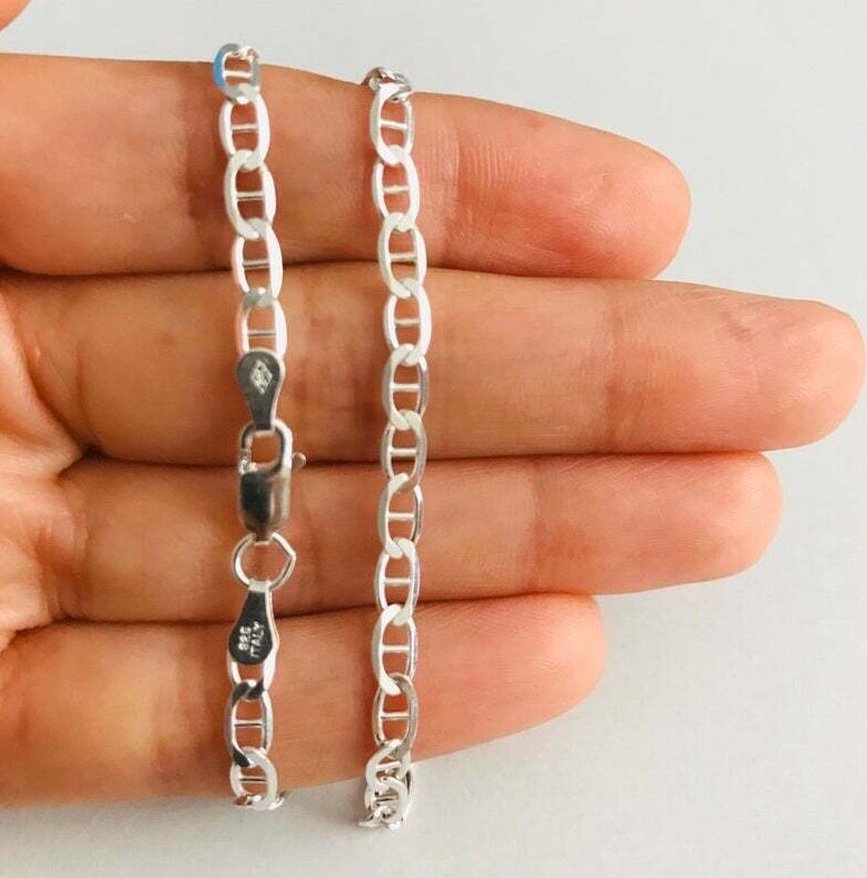 925 Sterling Silver 3.5 mm Mariner Link Chain,Made in Italy Necklace -G080