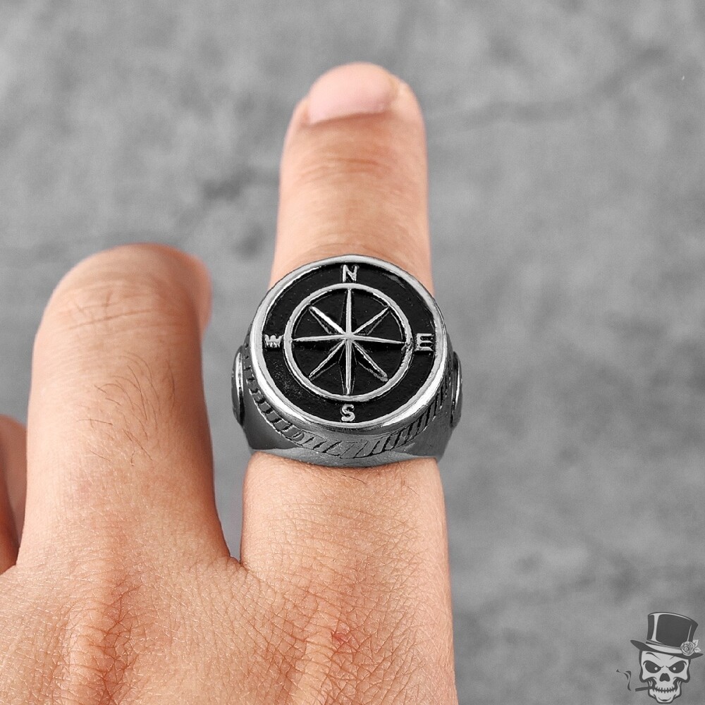 Sculpt Rings™ Navigator Compass Sailor Anchor Punk Ring in Stee l US-Size 8-13