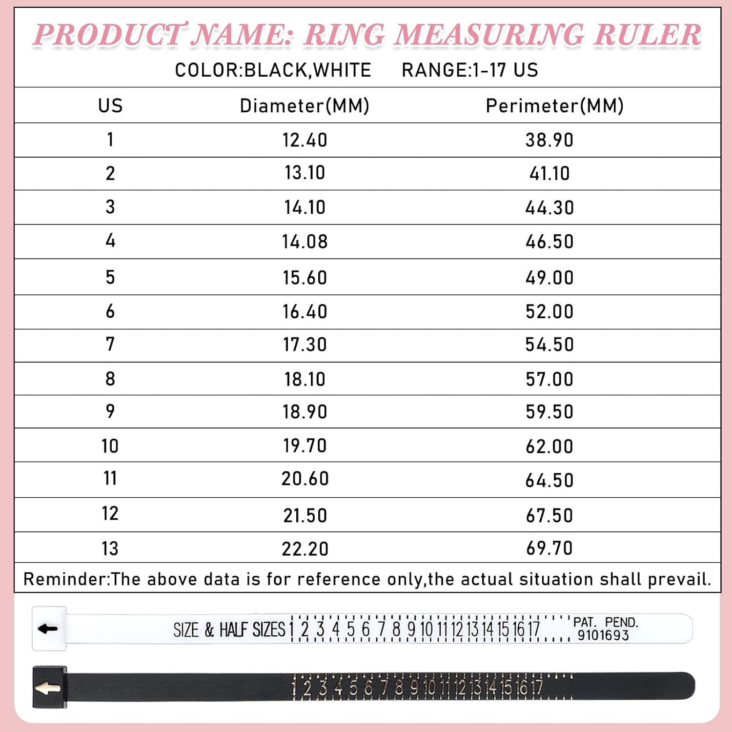 2PCS Ring Sizer Measure Tool Gauge Plastic Finger Sizing Finder Reusable 1-17