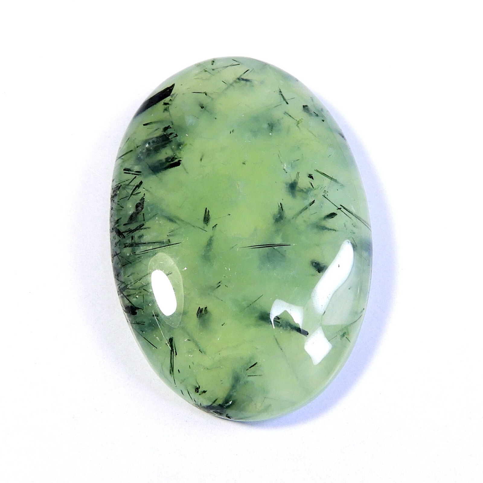 87 Cts Natural Green Prehnite Rutilated Cabochon Oval Shape Gemstone Loose #9801