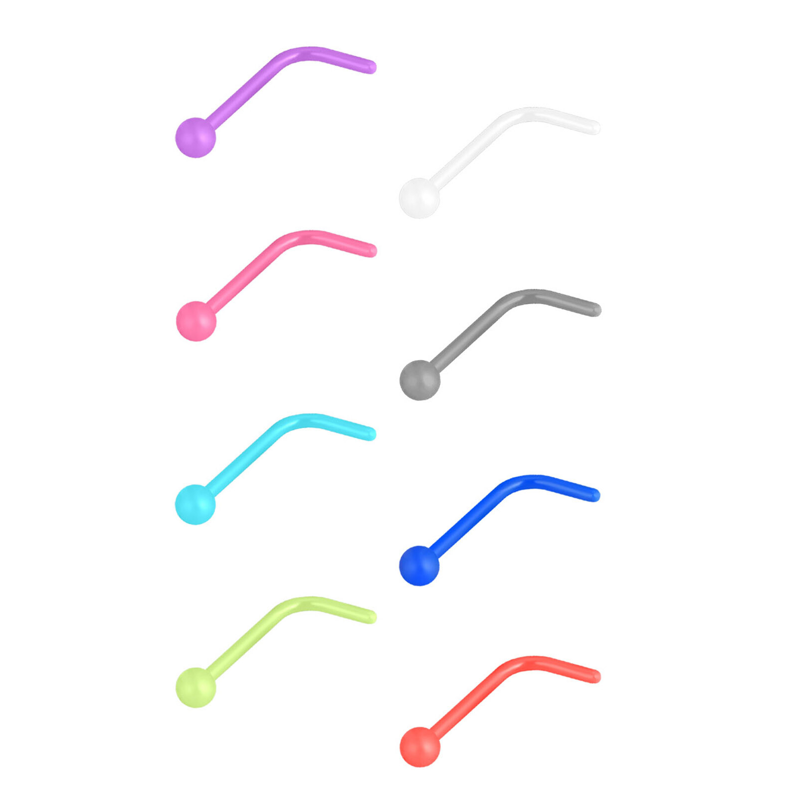 8-80pcs Colorful Nose Ring Retainer Bioflex L Shape Nose Pin Studs 20G Piercing