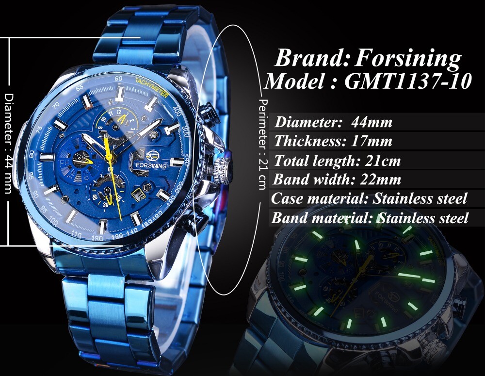 FORSINING Mens Automatic Mechanical Watches Waterproof Sports Chronograph Watch