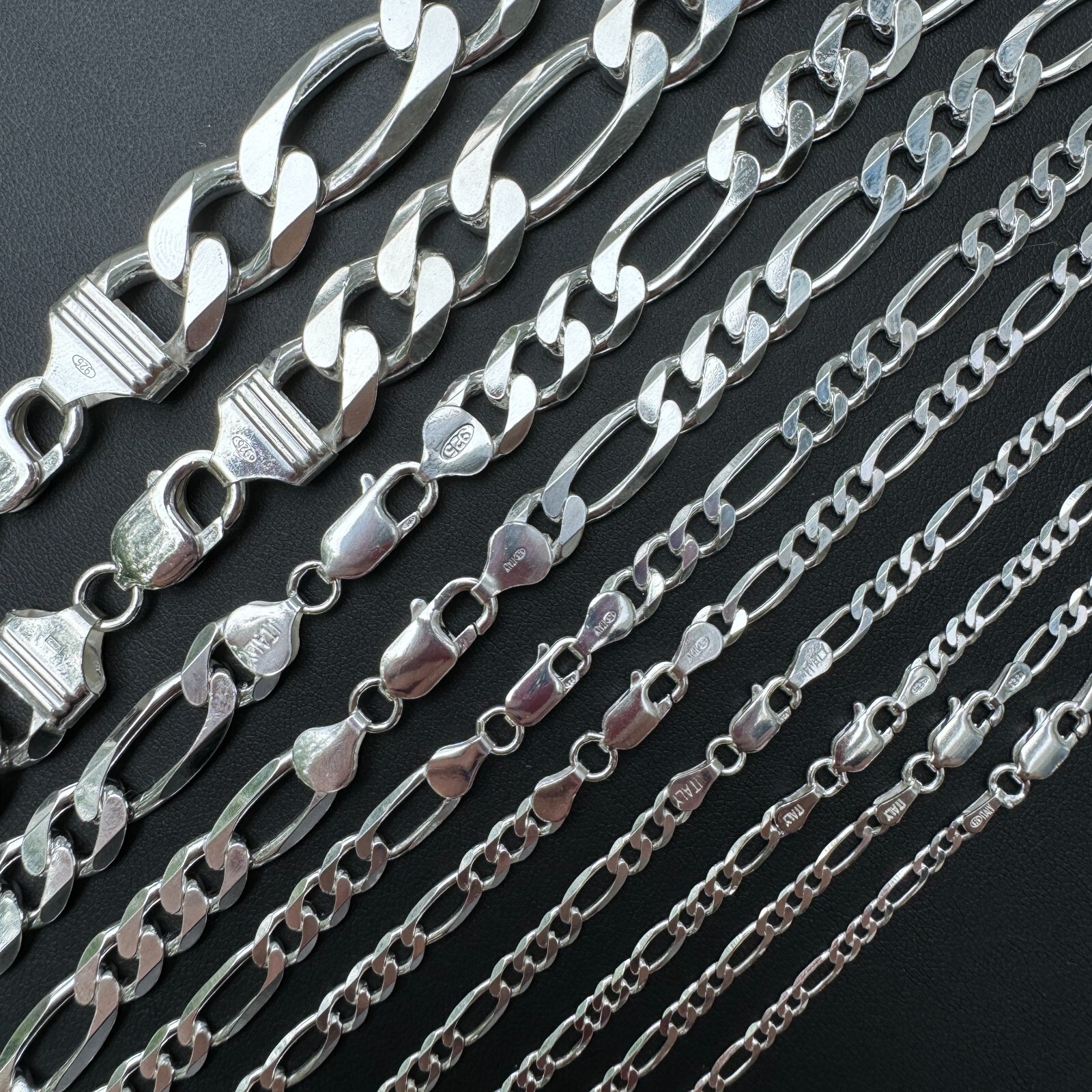 Cadena o Pulsera Figaro de Plata Esterlina 925 Sólida 2.5-15mm Hecha en Italia