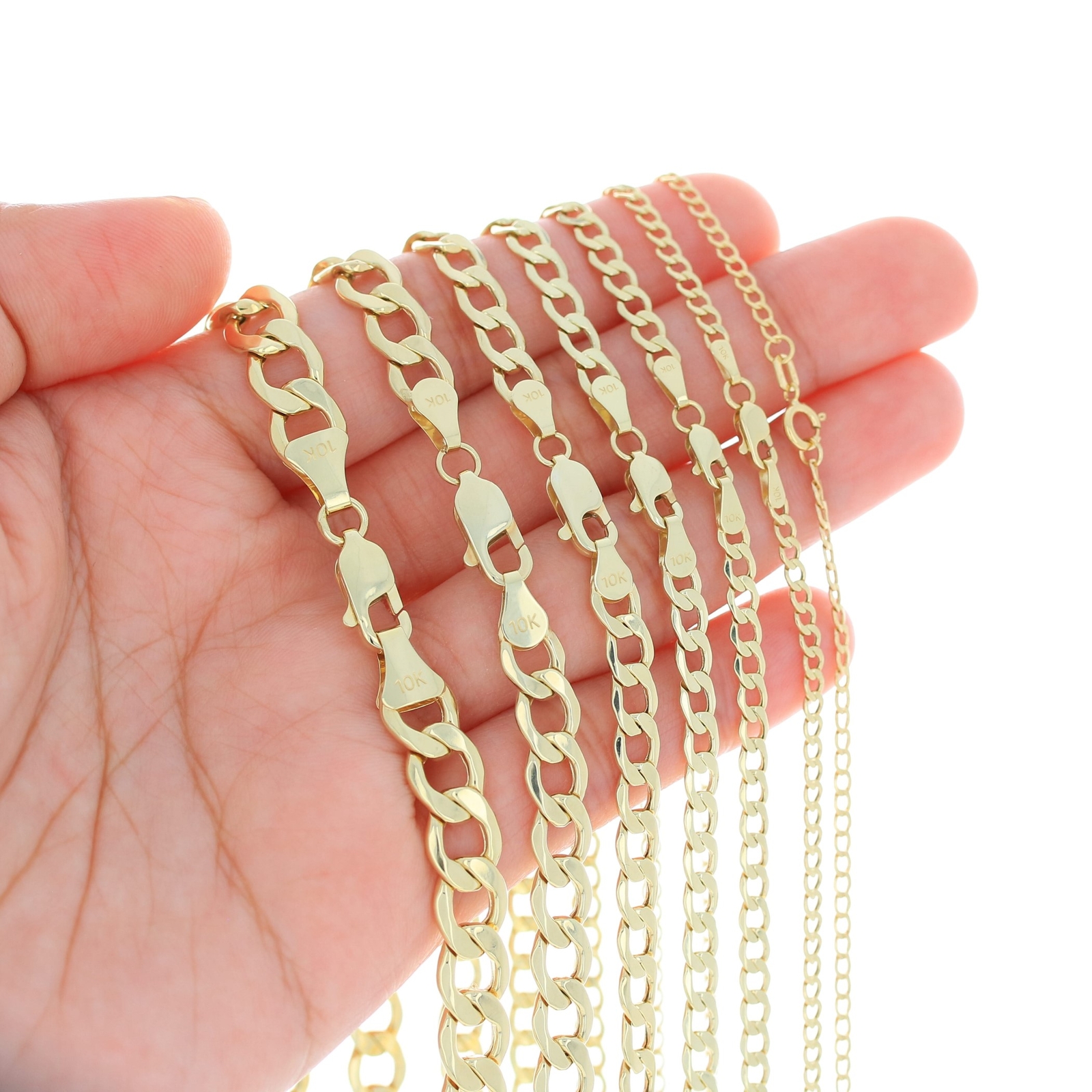 10K Yellow Gold 2mm-7.5mm Curb Cuban Chain Link Necklace or Bracelet 7″-30″