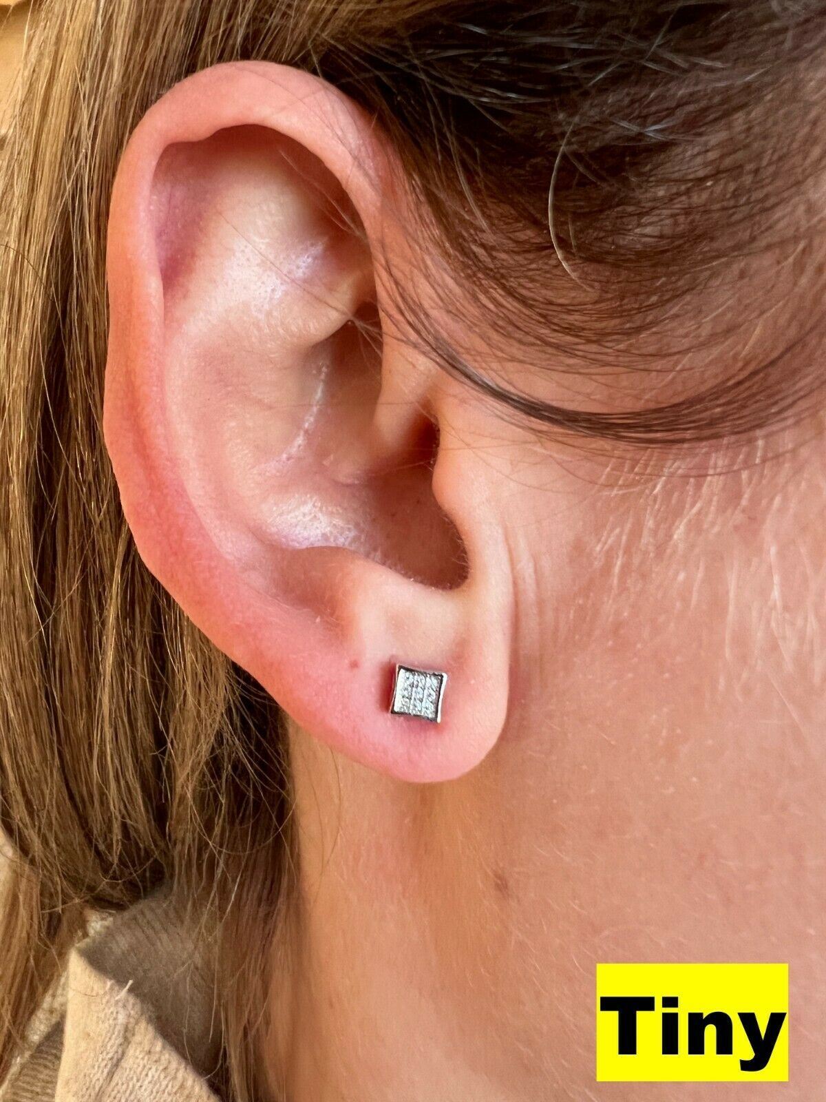 Real 925 Silver Iced CZ Screwback Square Kite Earrings 4mm-18mm Mens Ladies