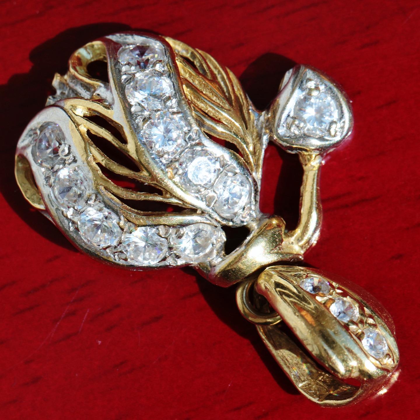 22k yellow gold pendant 1.25ct white topaz 1930’s vintage handmade 6.80g