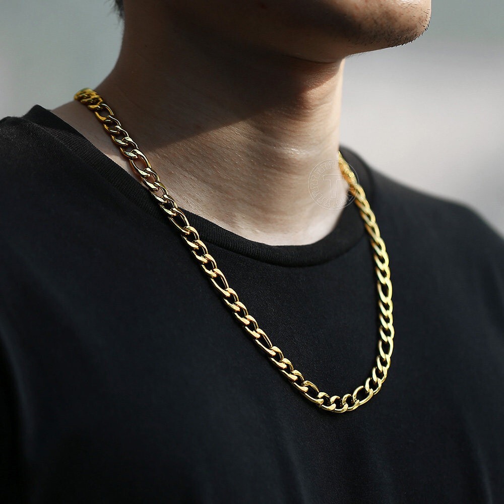 Stainless Steel Figaro Gold Chain Necklace 16″-36″ Men Women 4.5/6.5/7mm N71