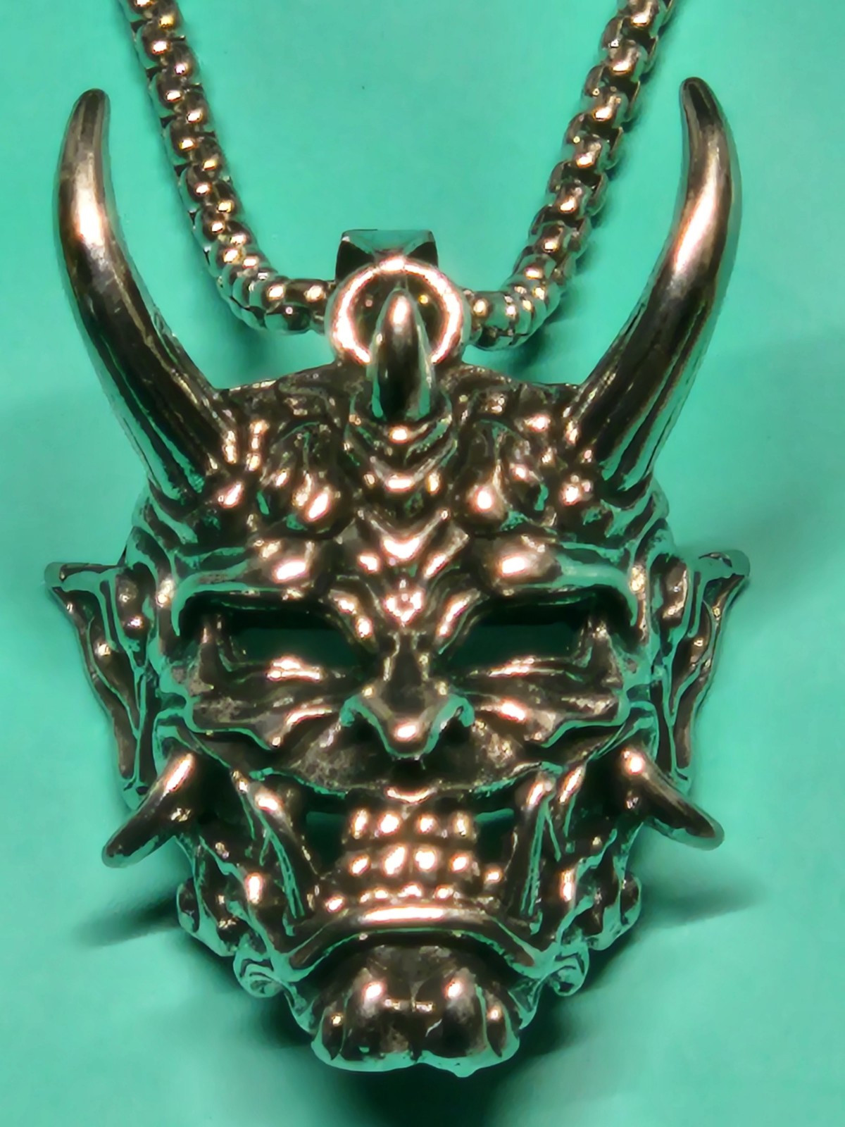 Men’s Stainless Steel Evil Demon Skull Pendant Box Chain Punk Necklace 5-1