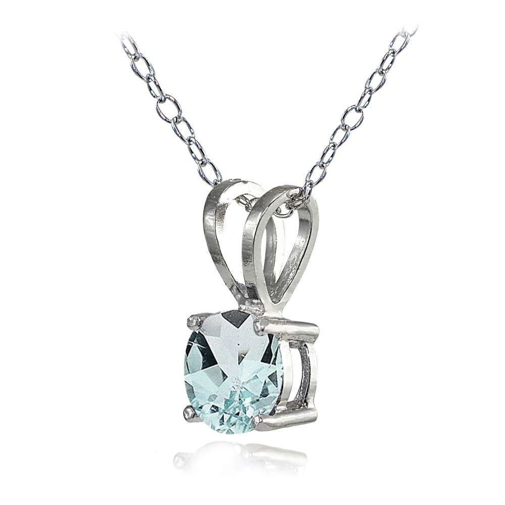 Sterling Silver Very Light Aquamarine 7mm Round Solitaire Necklace