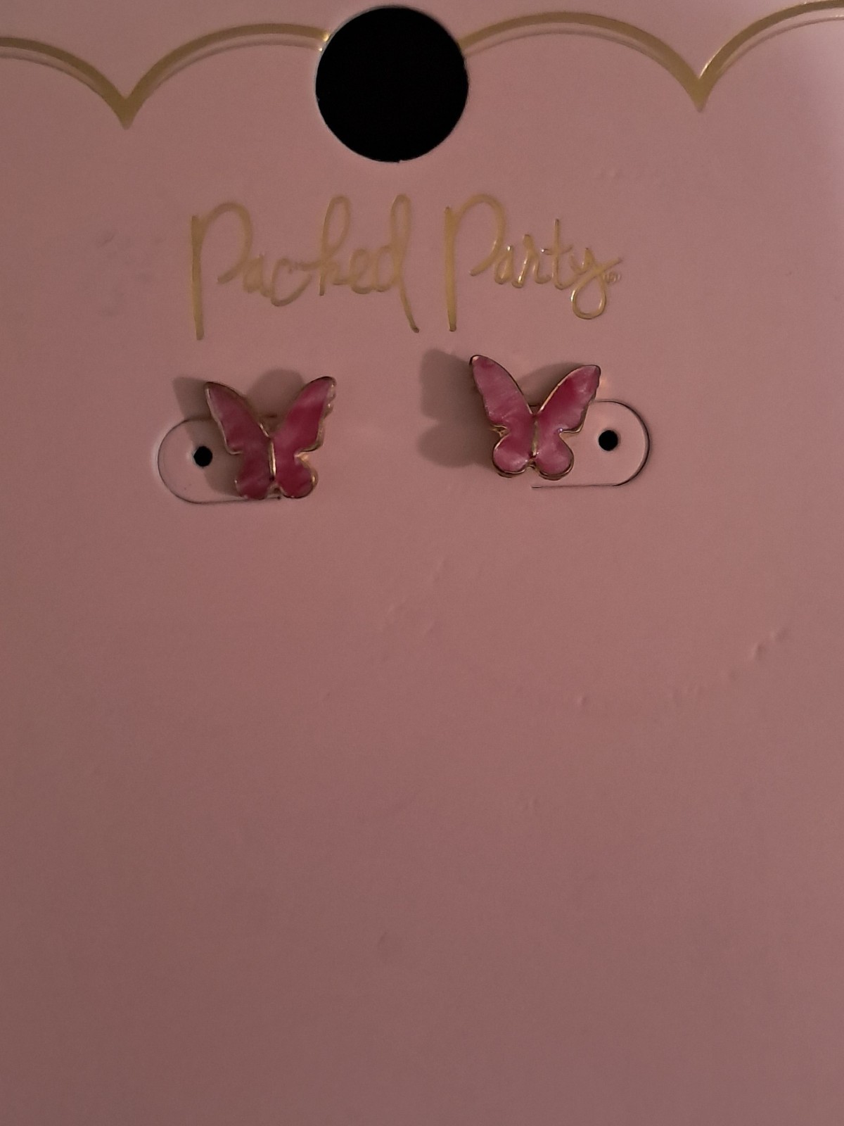 Pink Butterfly Stud Earrings Butterfly Back Plastic Lobe No Stone