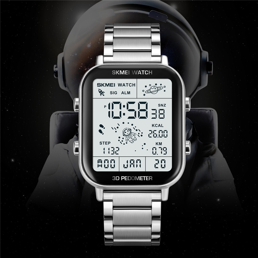 SKMEI Sport Watch Men Astronaut Dial Digital Wristwatch Male Steel LED Watches