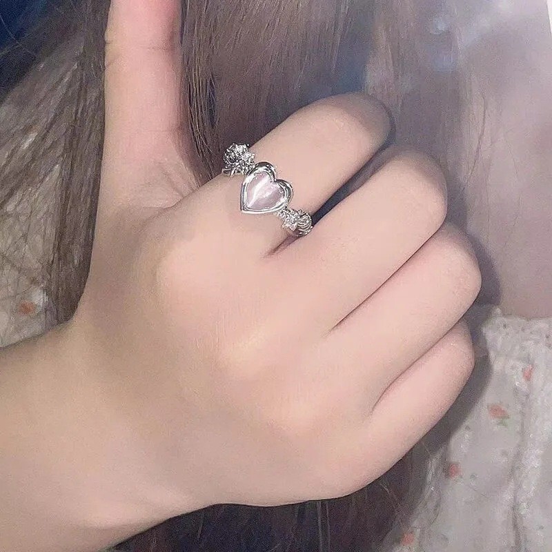 New Adjustable Heart Opening Ring Cat Eye Women Rings Fashion Jewelry Pink Love
