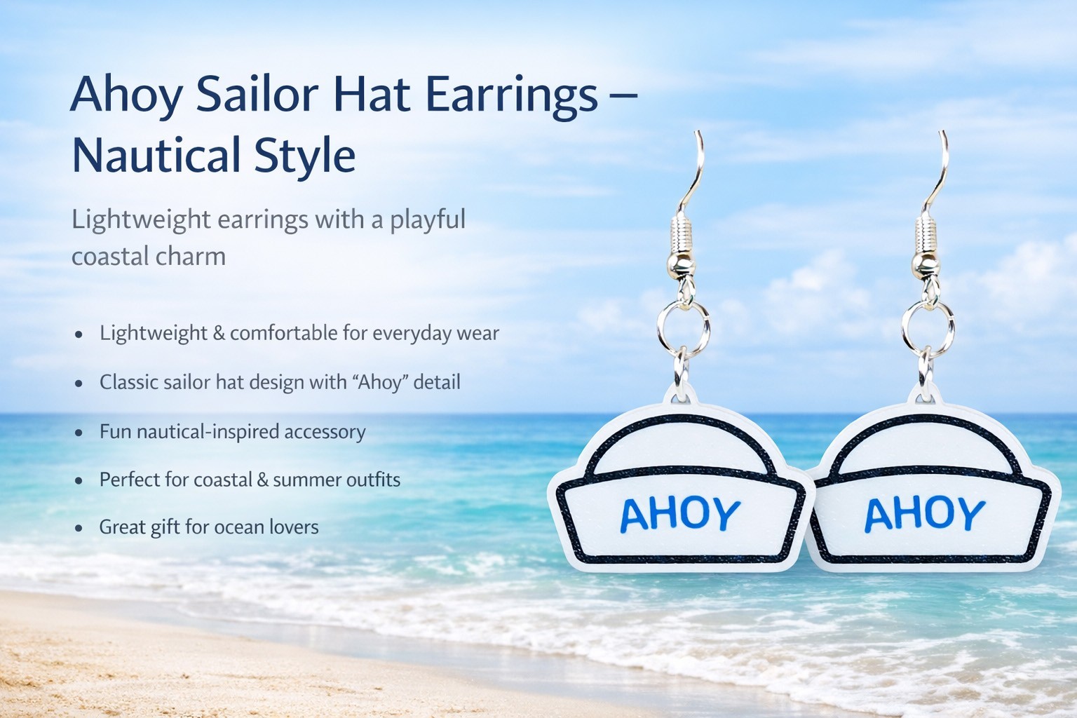 Sailor Hat Earrings Nautical Style Dangle Earrings Coastal Jewelry Gift