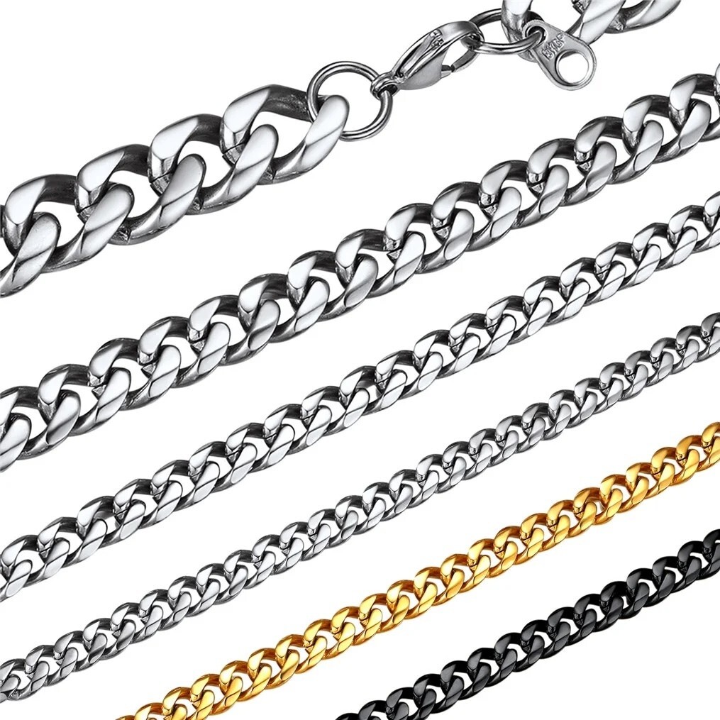 3/5/7/9/11mm Stainless Steel Silver/Gold Plated Mens Cuban Curb Necklace Chain