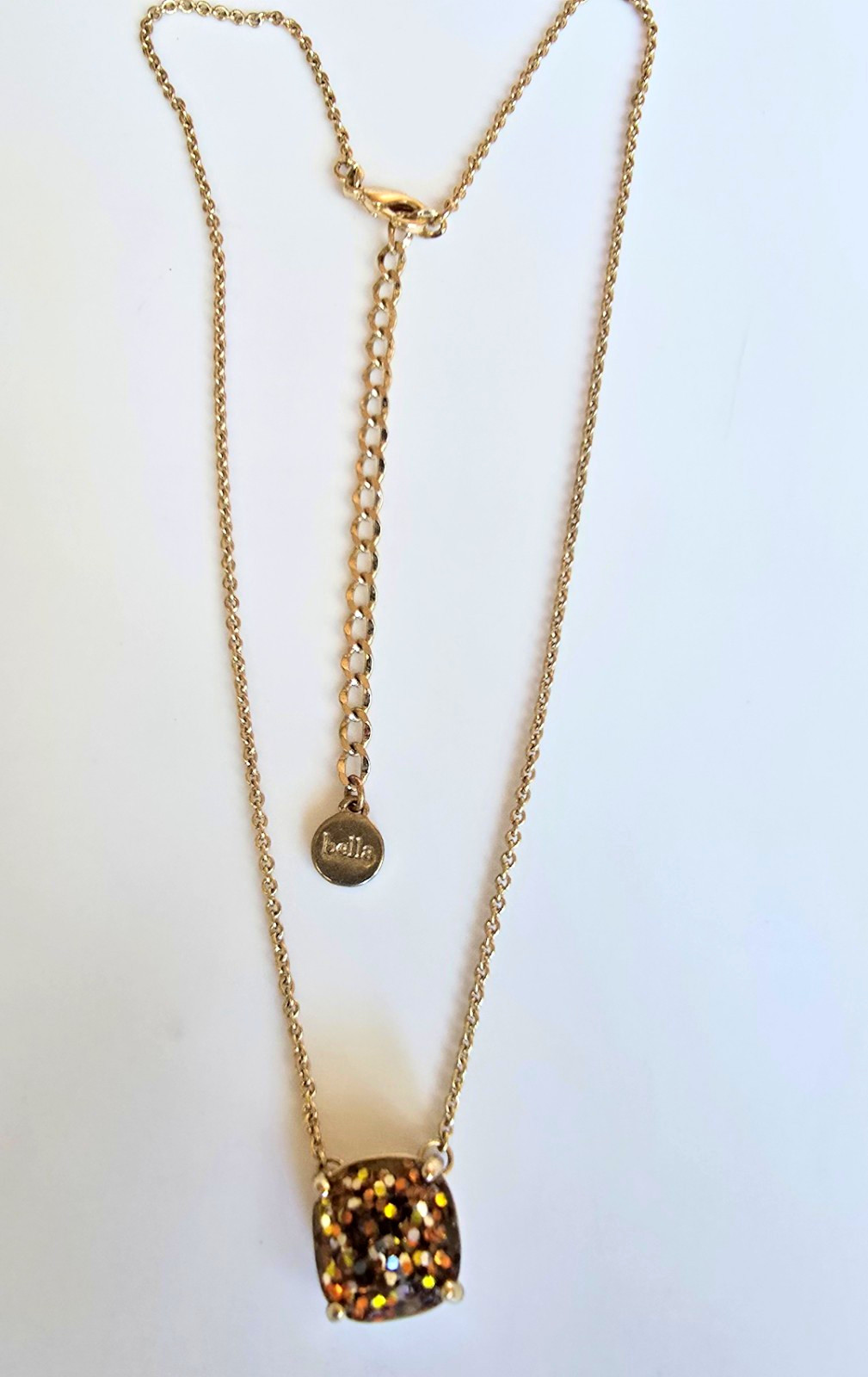 Bella Jack Gold Tone Cable Chain Cushion Glitter Pendant Necklace Adjustable