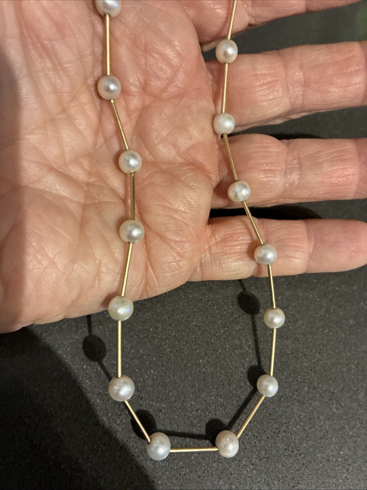 PETER BRAMS 14K YELLOW GOLD AKOYA CULTURED PEARL STATION NECKLACE 16.5” 6.80g