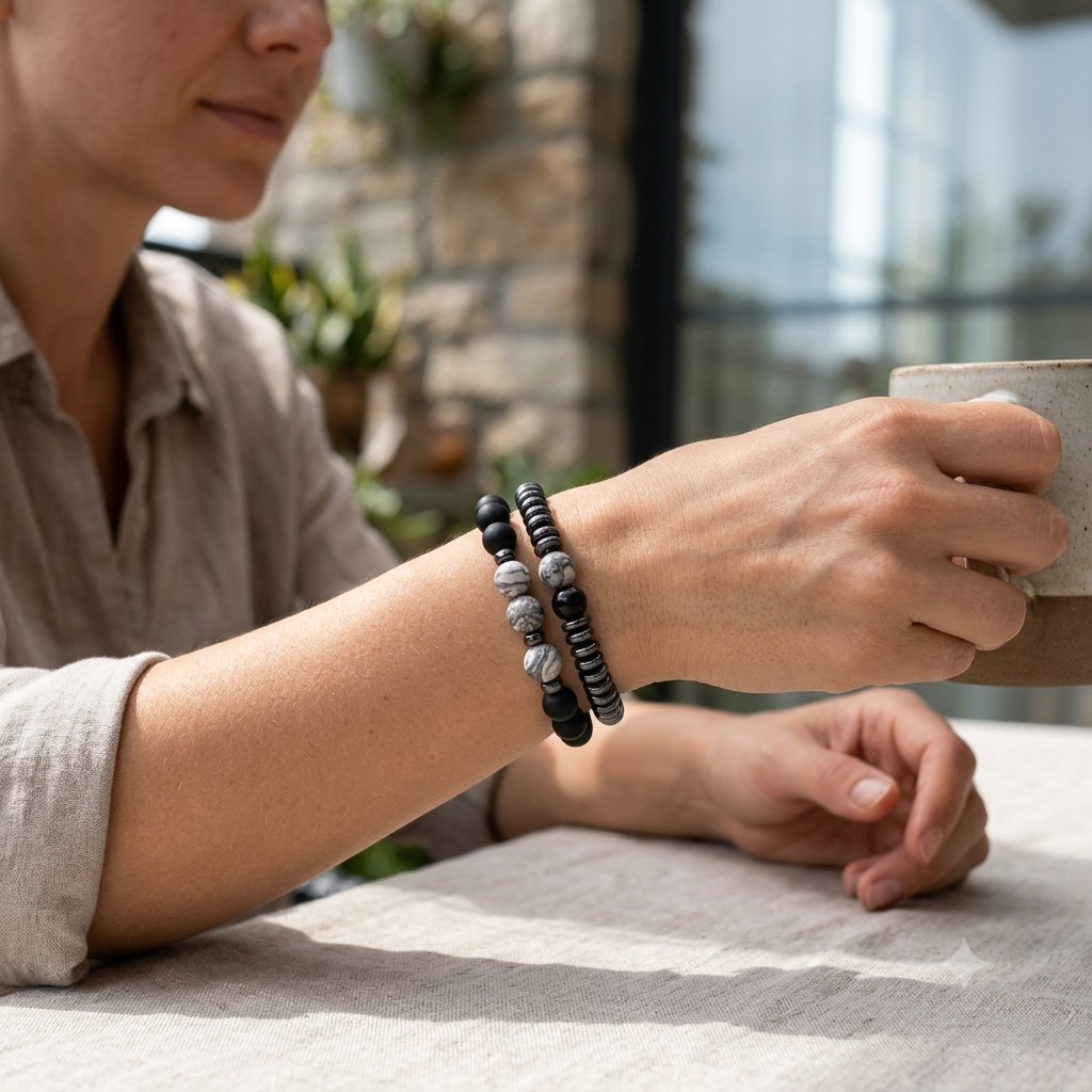 Magnetic Hematite Bead Bracelet Set for Men Women Energy Therapy Jewelry
