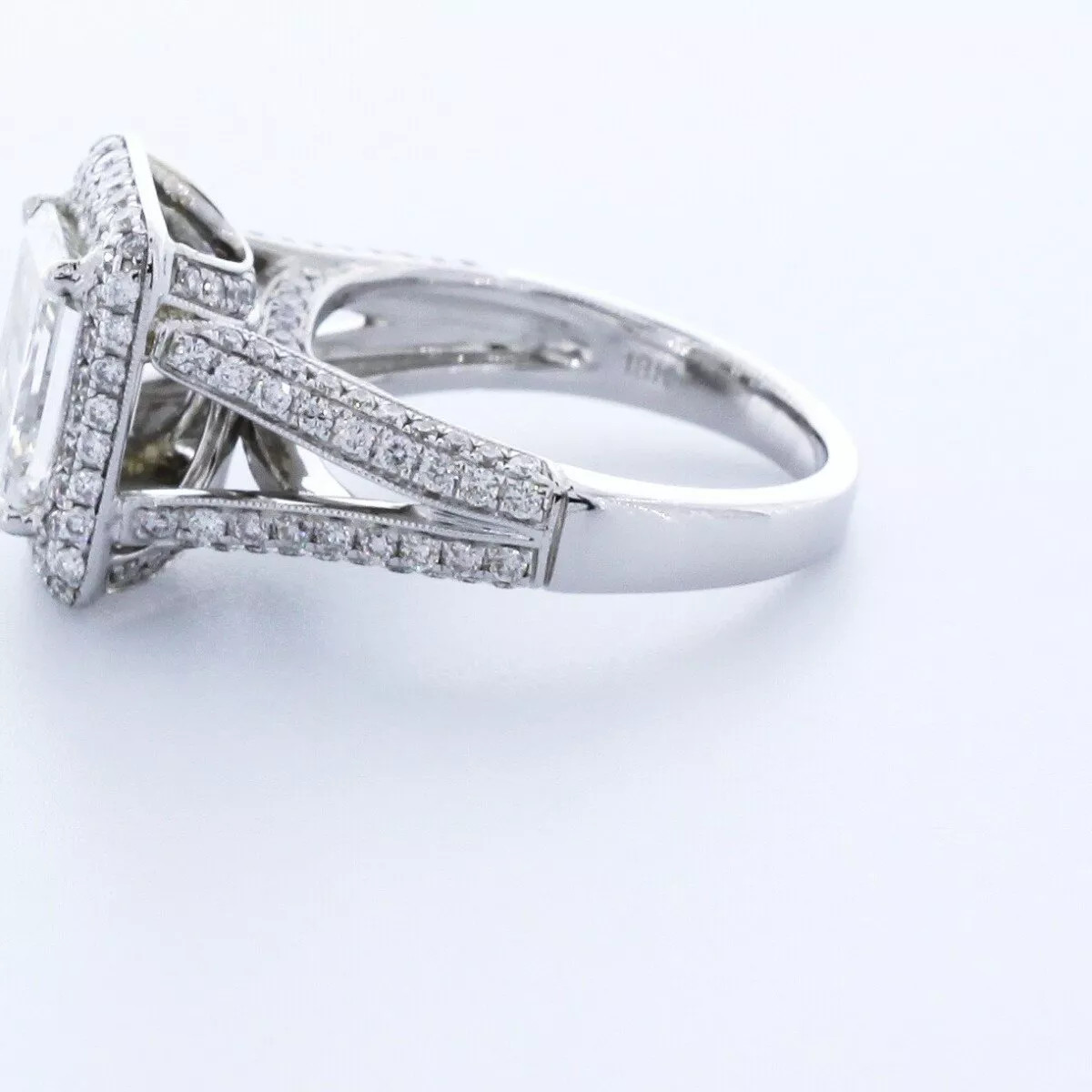 Side Stone Engagement Ring 18K Gold Halo 3.32 CT Emerald Lab-Grown Diamond H VS1