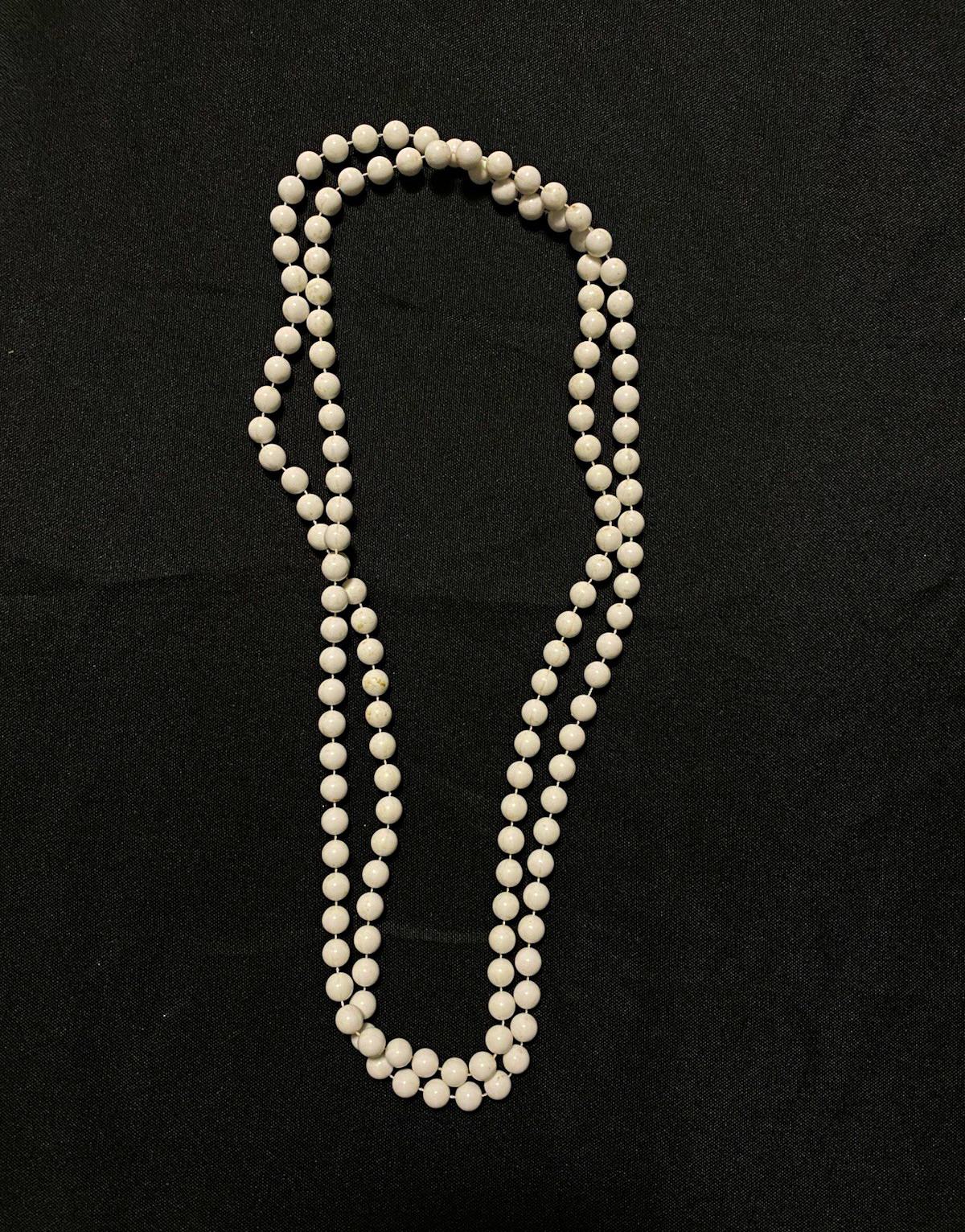 White Round Plastic Beaded Strand Necklace, Ball/Bead Chain, Over 36 in