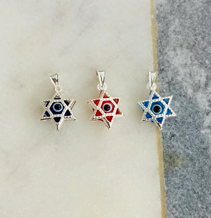 925 Sterling Silver Murano Glass 18mm x 10mm Star of David Pendant- P147
