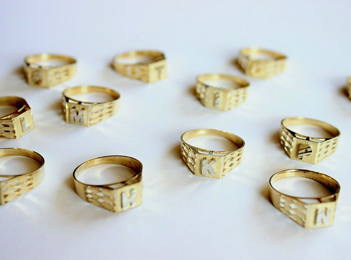 10K Yellow Gold Alphabet Letter Initial Ring Diamond Cut High Quality Size 4 ~ 8
