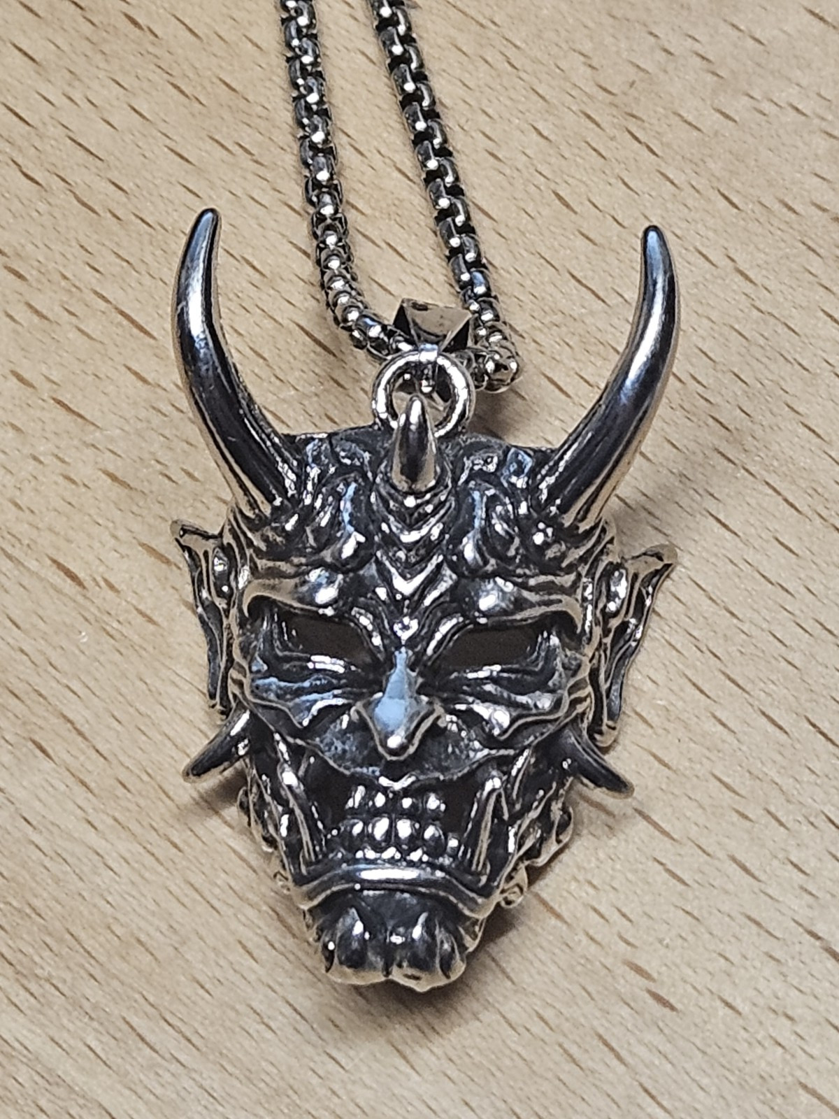 Men’s Stainless Steel Evil Demon Skull Pendant Box Chain Punk Necklace 5-1