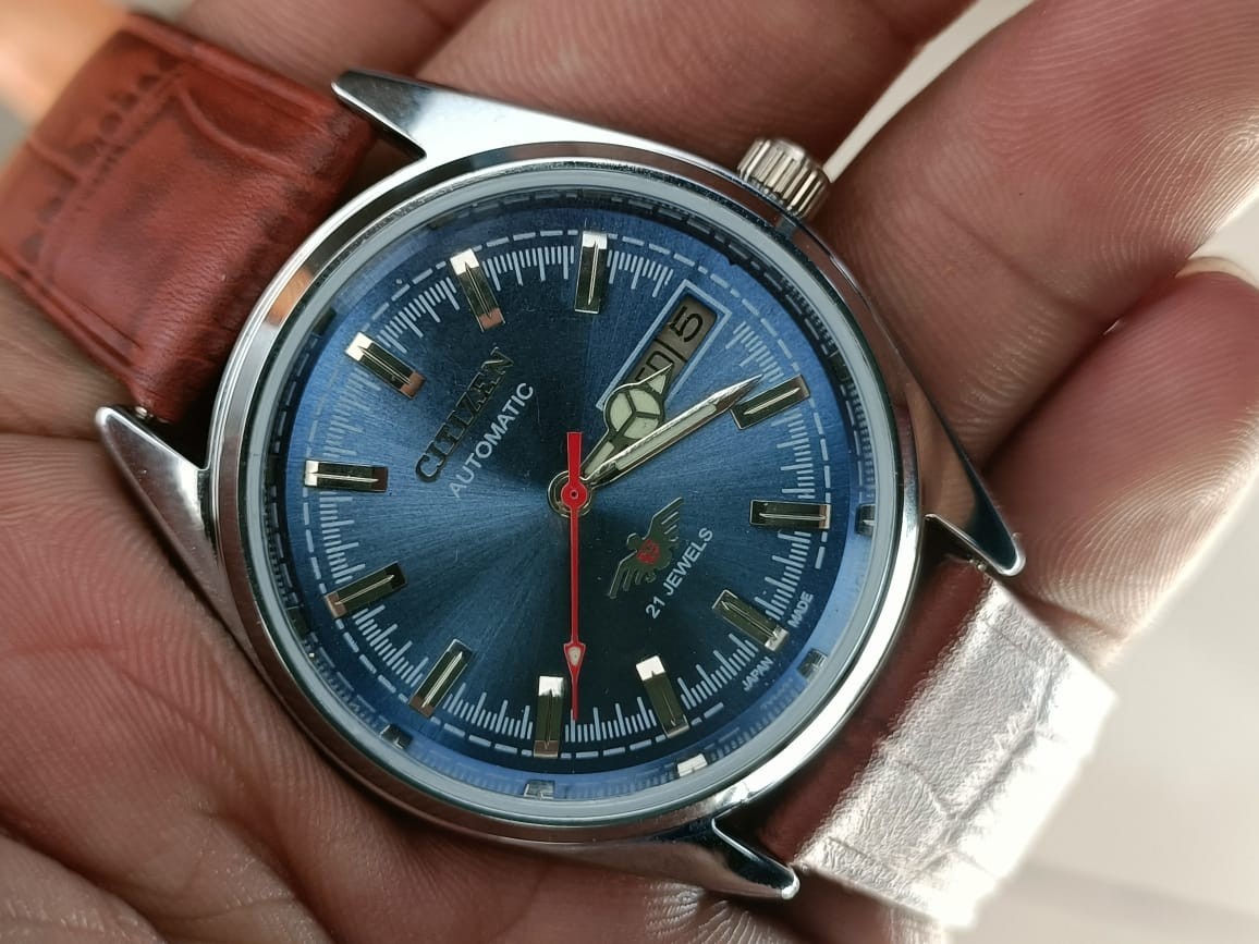 Citizen Automatic Blue Dial Day/Date 21 Jewels Stainless Steel Mens Wrist Watch