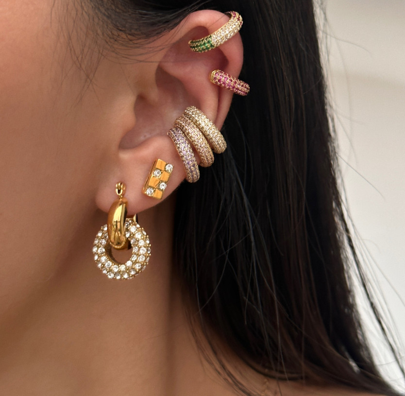 1Pc Women Girl Width Band Silver Gold Plated Micro Pave CZ Ear Cuff Earrings I72
